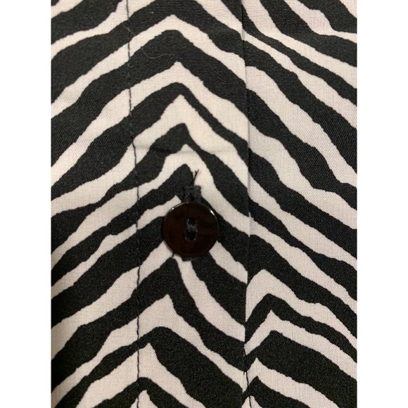 Susan Graver Black Zebra Striped Button Up Blouse Shirt Soft Medium Petite MP - Picture 3 of 9